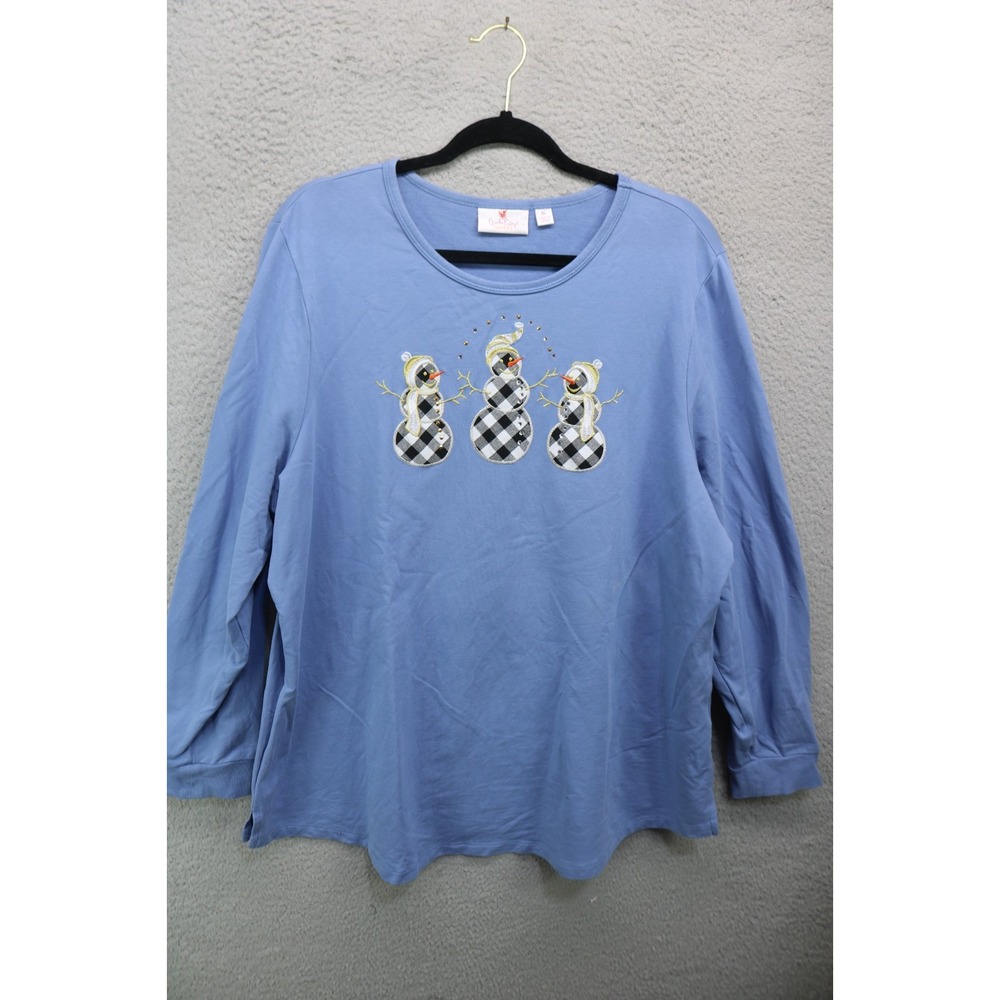 Quacker Factory Plaid Snowmen Rhinestones Long Sleeve Tunic-XL-Winter-Preppy